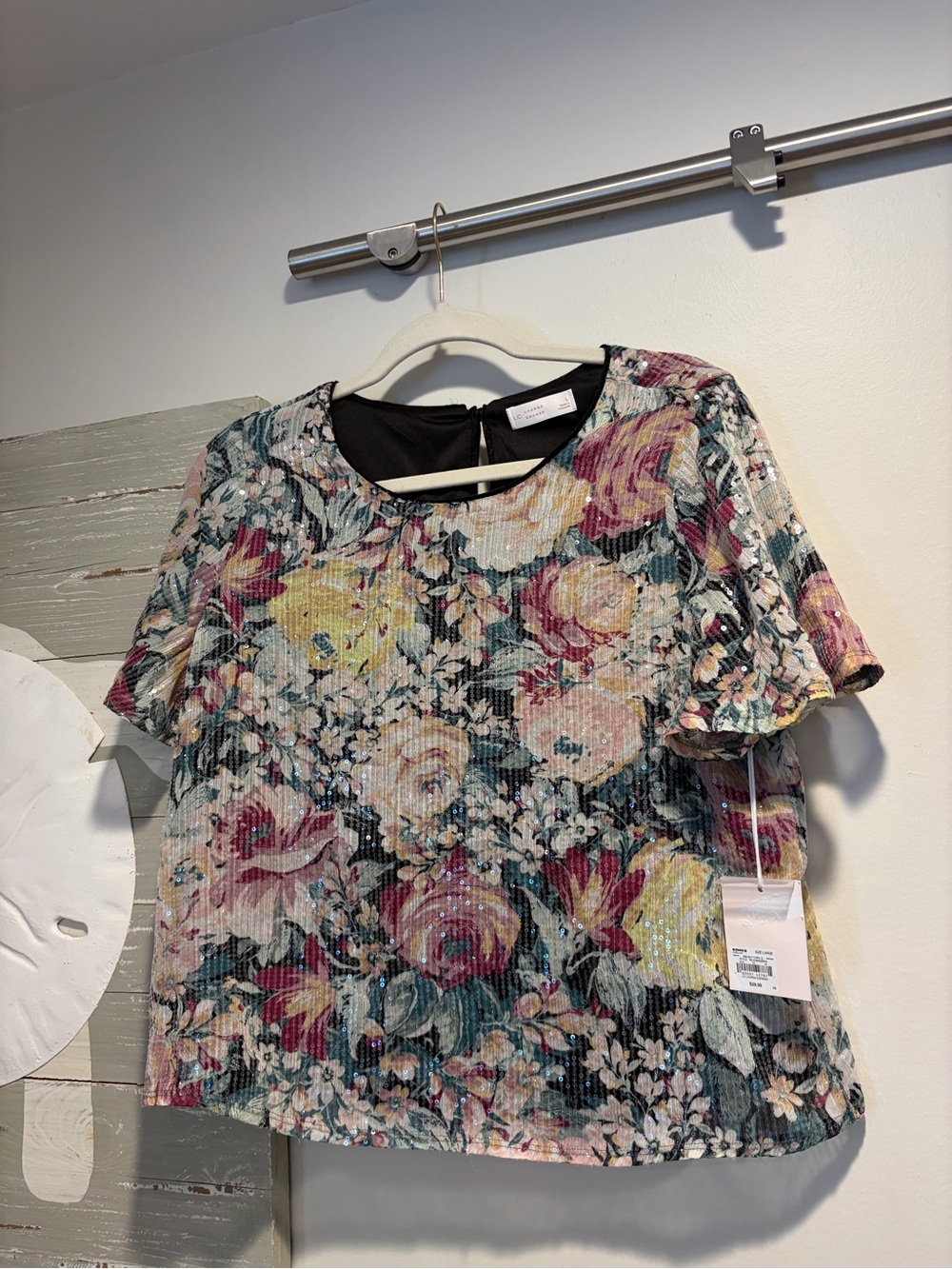 NWT Lauren Conrad Floral Sequin Short-Sleeve Top